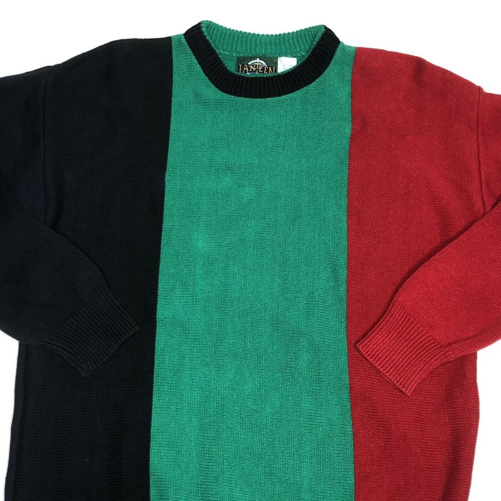Jantzen Vintage Mens Grandpa Sweater Color Block Multicolor Crew Neck Medium